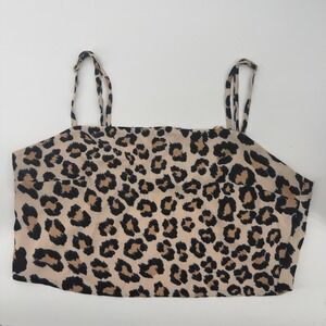 Victoria Secret EUC Crop Top ‎ Festival Cropped Laceup Leopard Print Small Midi